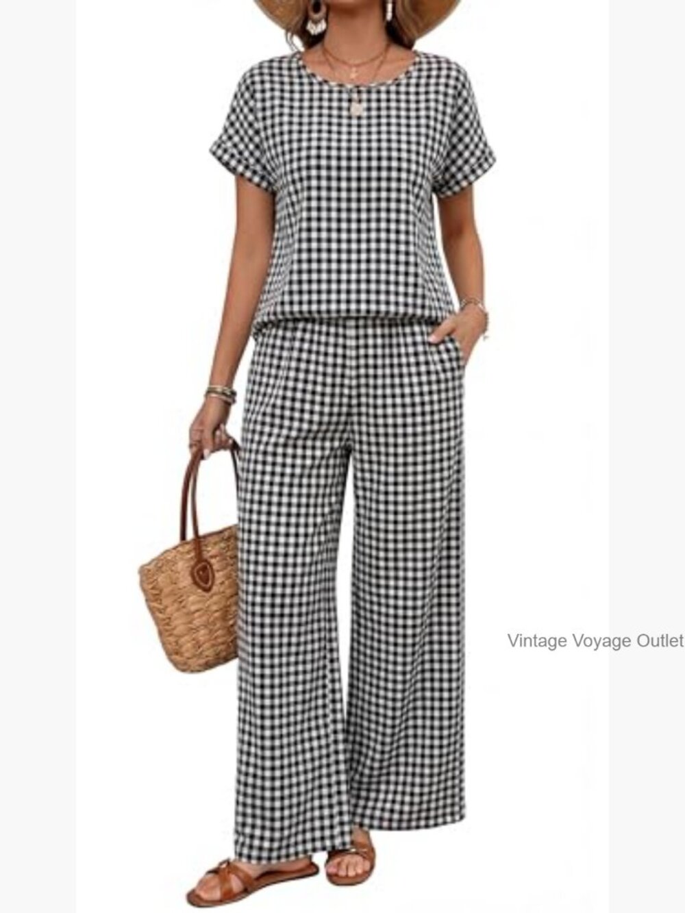 Women's Linen Blend 2 Piece Pant Set Summer Vacation Outfit - Picture 2 of 7